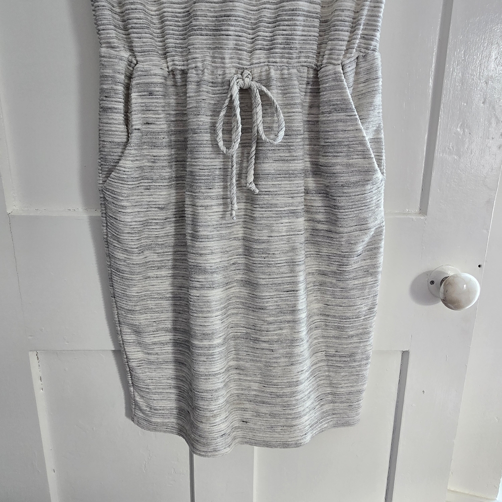 See You Monday Dress Drawstring Waist Womens Gray XL Ribbed Tank Dress w Pockets - Picture 3 of 12